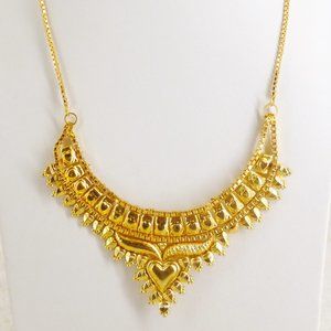 Bib Necklace India Design Brushed Gold Plate Filigree Heart 14" - 18" NWOT M557